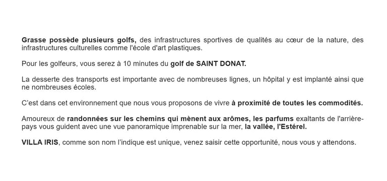 Extrait description annonce immobiliere Grasse