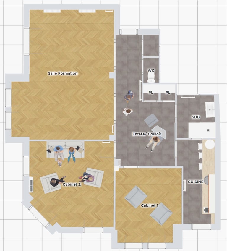 Plan 2D après rénovation pour un cabinet de psychologie à Toulon, conçu par un architecte d’intérieur.