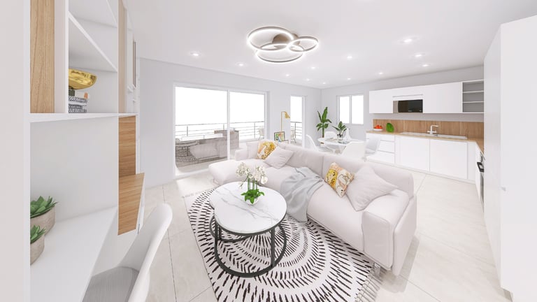 Plan 3D vue plongeante logement meublé Grasse - Infographiste 3D expert Toulon. 