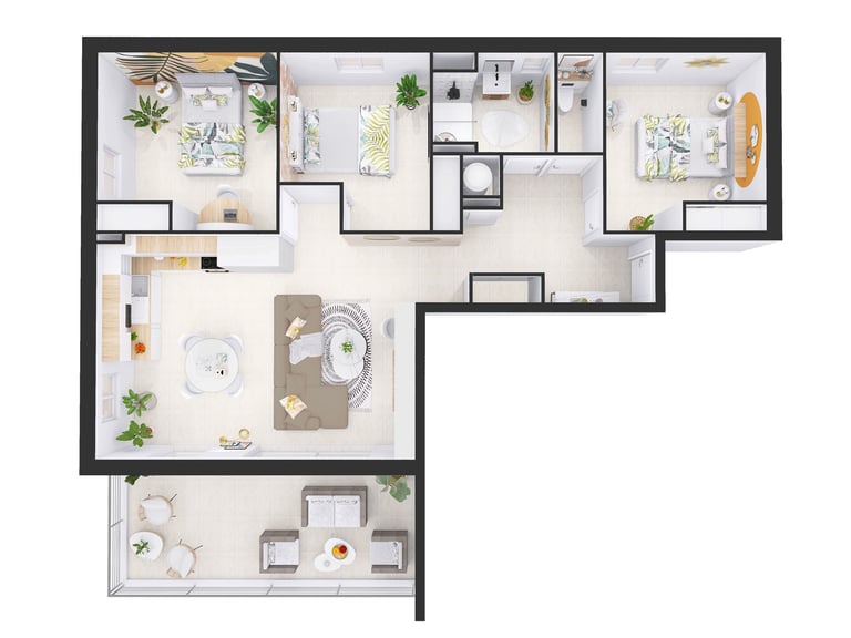 Plan 3D appartement T4 pour VEFA Grasse - Infographie immobilière Toulon.
