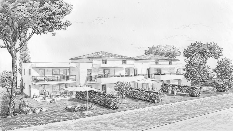 Vue 3D croquis structure bâtiment Grasse - Service modélisation infographiste Var. 