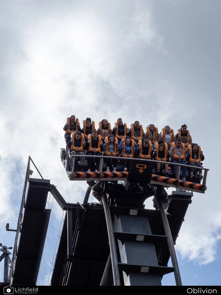 oblivion roller coaster about to drop