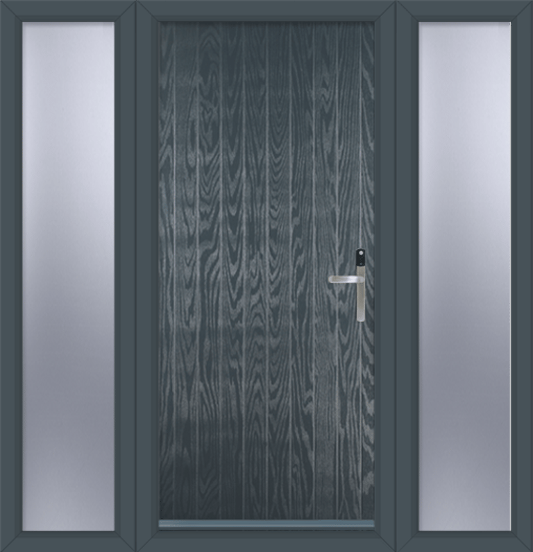 anthracite grey solid short door with sidepanles, colour match frame and Yale conexis lock