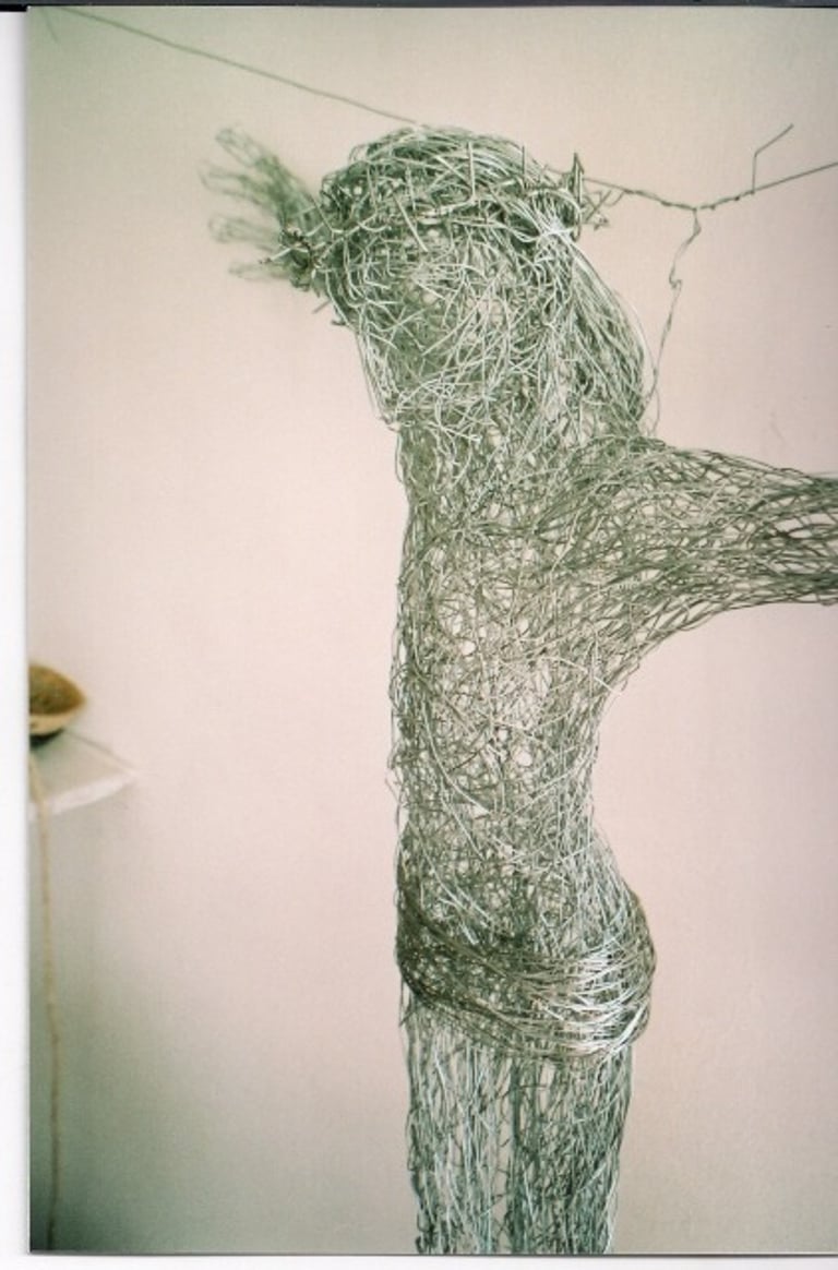Wire sculpture of Christ on the cross commissioned by Umcebo Trust