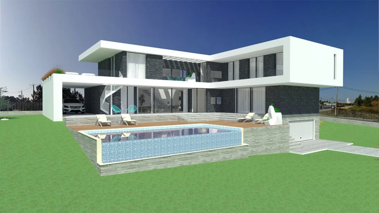 Moradia em Vila Alegre. Imagem tridimensional da Arquitetura.