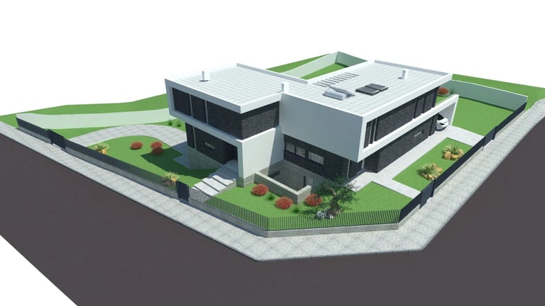 Moradia em Vila Alegre. Imagem tridimensional da Arquitetura.