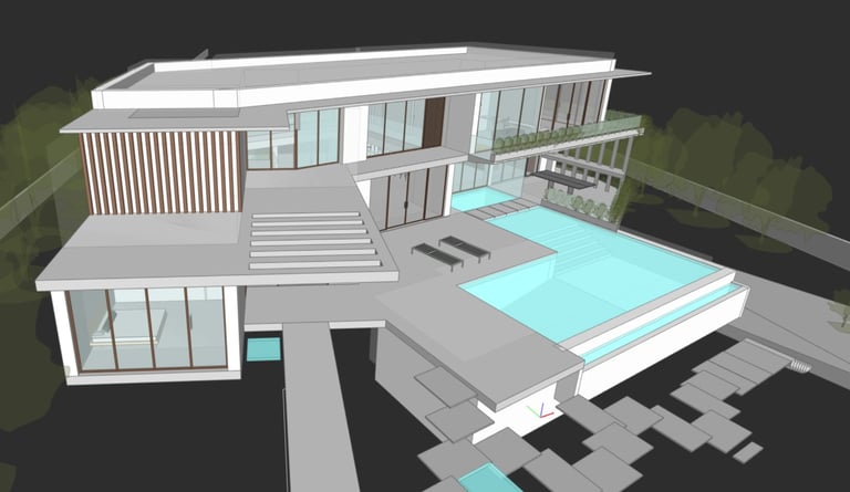 Projeto para moradia em Lagos. Imagem do modelo tridimensional da Arquitetura.