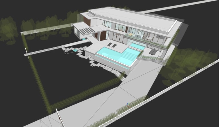 Projeto para moradia em Lagos. Imagem do modelo tridimensional da Arquitetura.