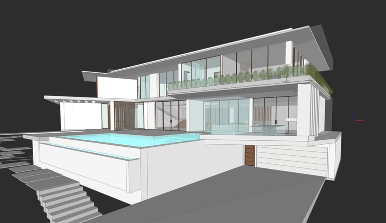 Projeto para moradia em Lagos. Imagem do modelo tridimensional da Arquitetura.