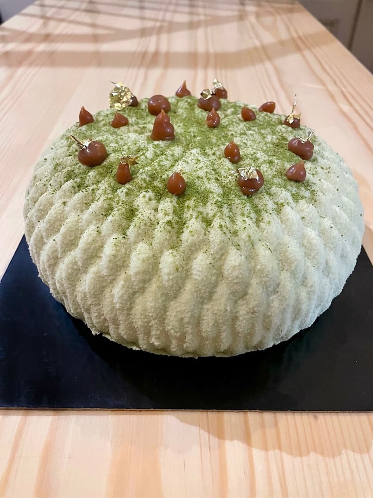 Entremet au thé matcha, caramel et feuille d'or / JCC Chef Pâtissier / Charolles 71 / Jean-Christian CHEVALIER