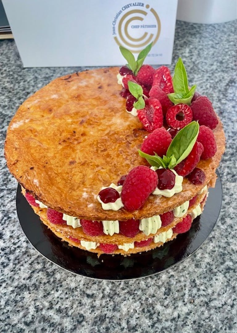 millefeuille creme basilic et framboises - jcc chef patissier - charolles