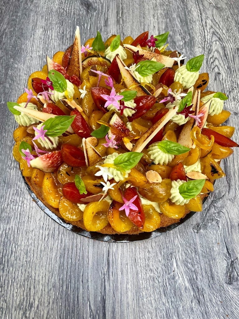 Mirabelles, fleurs et basilic - JCC chef Pâtissier 71120 Charolles Jean-Christian Chevalier 