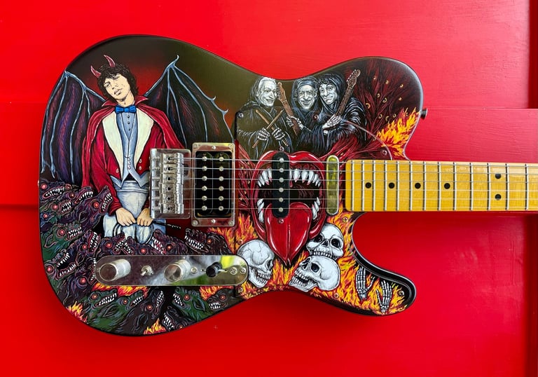 Sympathy for the Devil – Hand painted guitar by Nancy Elhallak of Graffiti Garage