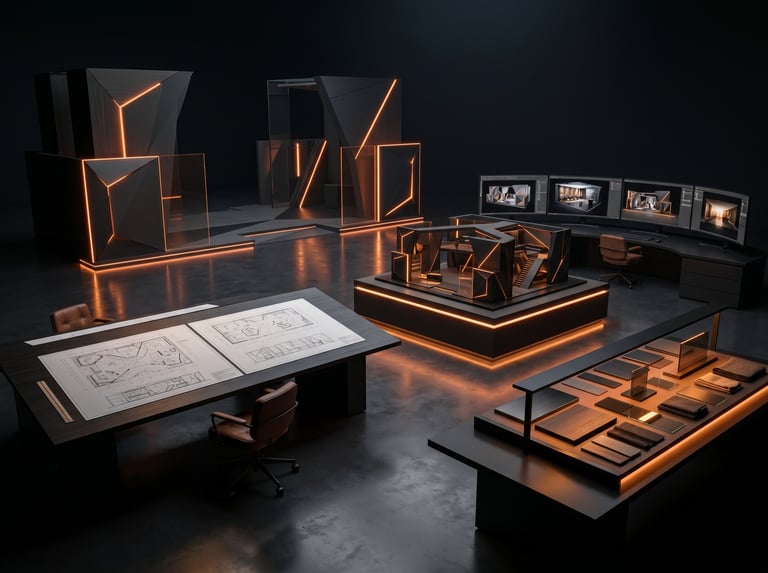 Architectural booth design with premium spatial and lighting studies