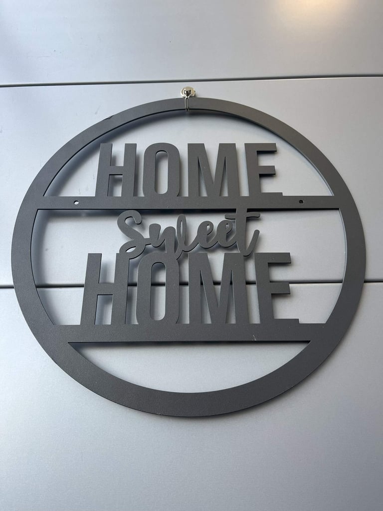 Décoration murale ronde HOME SWEET HOME en métal découpé au laser – finition noire