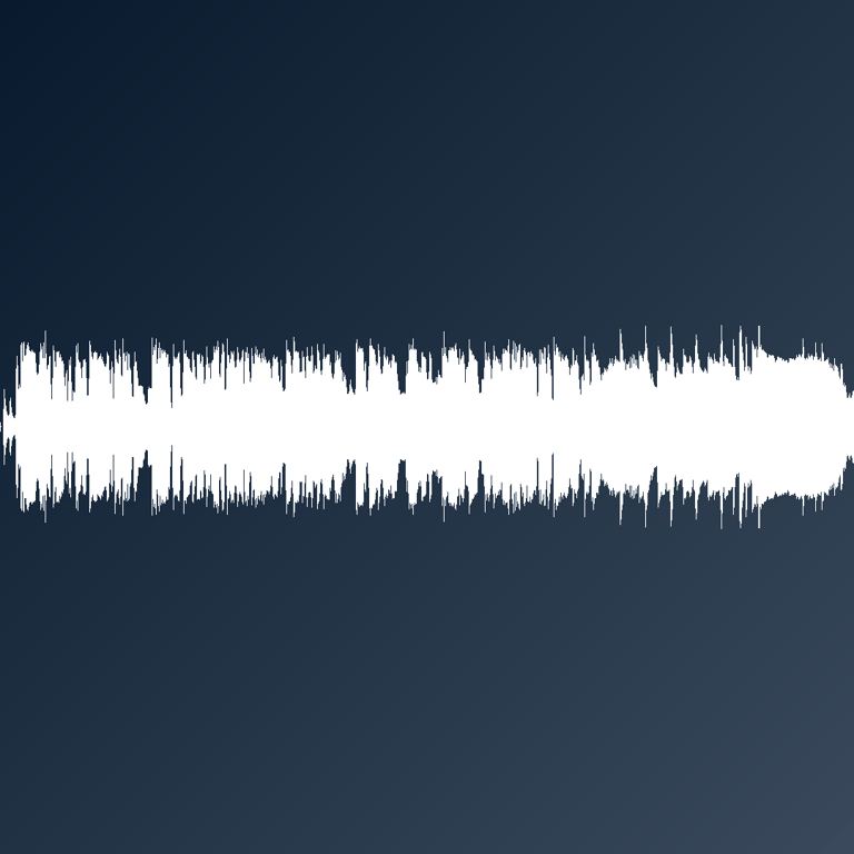 Weiße digitale Audio-Wellenform als Frequenzvisualisierung auf einem dunkelblauen Farbverlauf