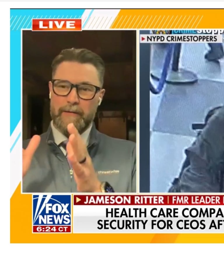 Fox News segment with Jameson Ritter discussing healthcare company security for CEOs.