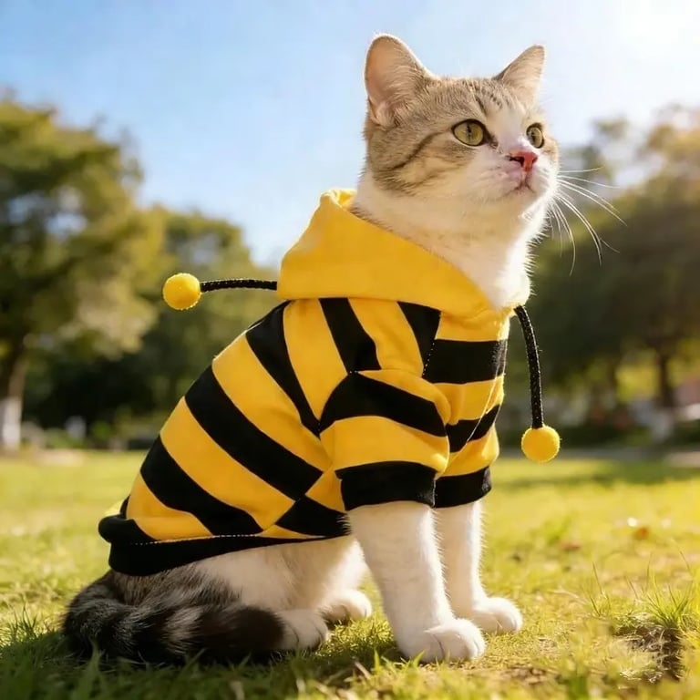 Gatito con outfit de abeja para galeria de fotos