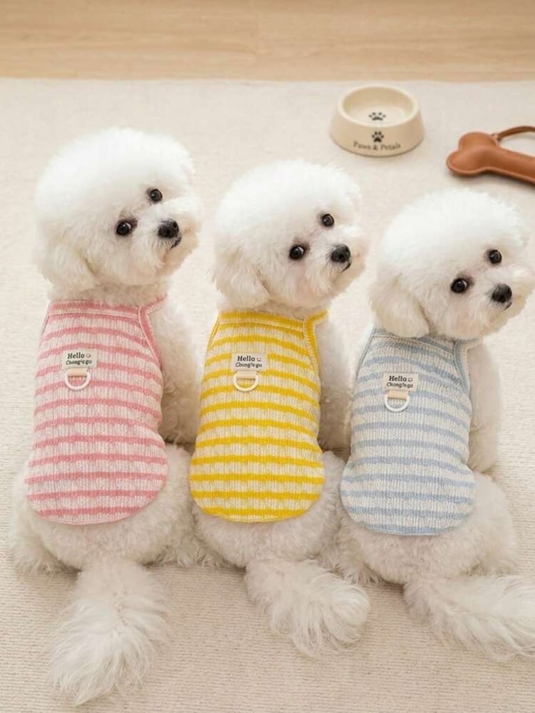3 perritos con outfits de color pastel para galeria de fotos