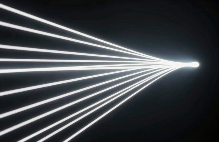 Converging light rays representing engineering precision and flawless, on-time digital delivery.