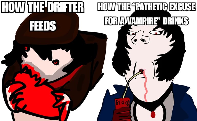 Drifter Feeding vs. Mina Feeding Deadlock Meme