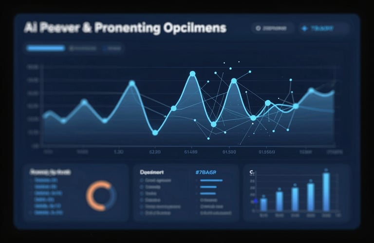 A digital representation of an AI-driven energy dashboard showing real-time optimization waves and data nodes in #2D4A6E and #7BA0BF colors.
