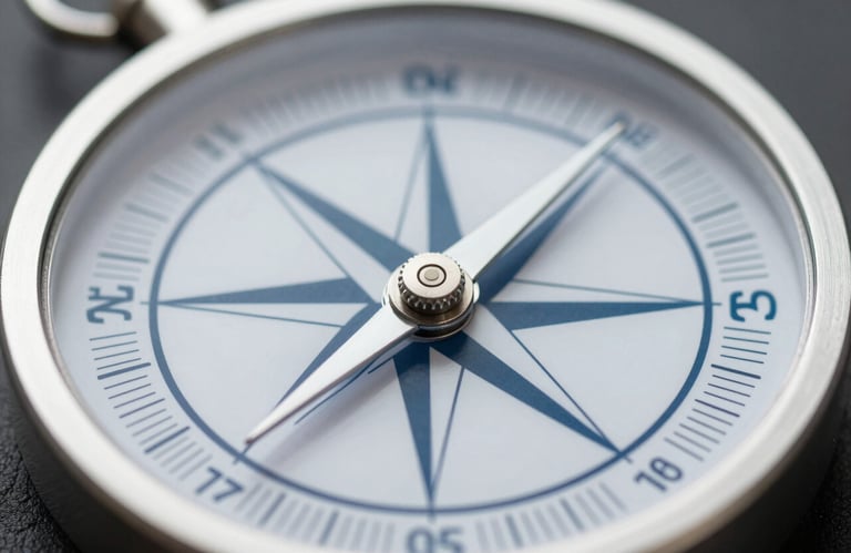 Close-up icon-style image of a digital compass or target, focused on precision and direction, professional style in #4A7C9F and #243441.
