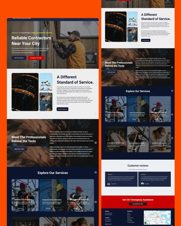 template of contractor's website design for small business