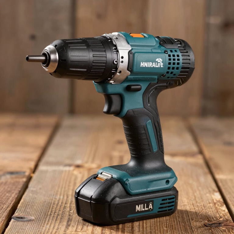 Action photography of a professional quality cordless impact driver on a rustic wooden surface. The focus is sharp on the tool, signifying reliability and professional expertise.