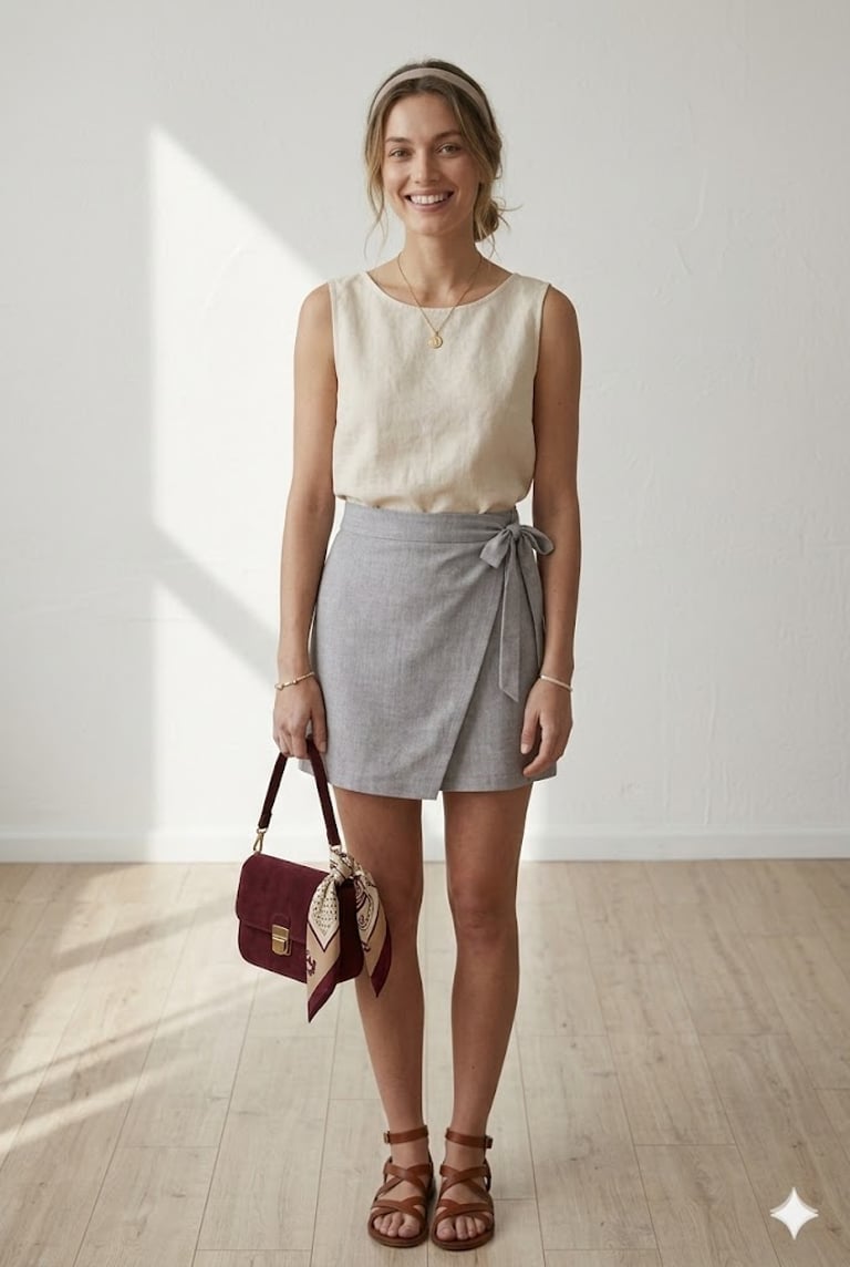 Mujer-con-falda-y-blusa-de-lino-estilizada