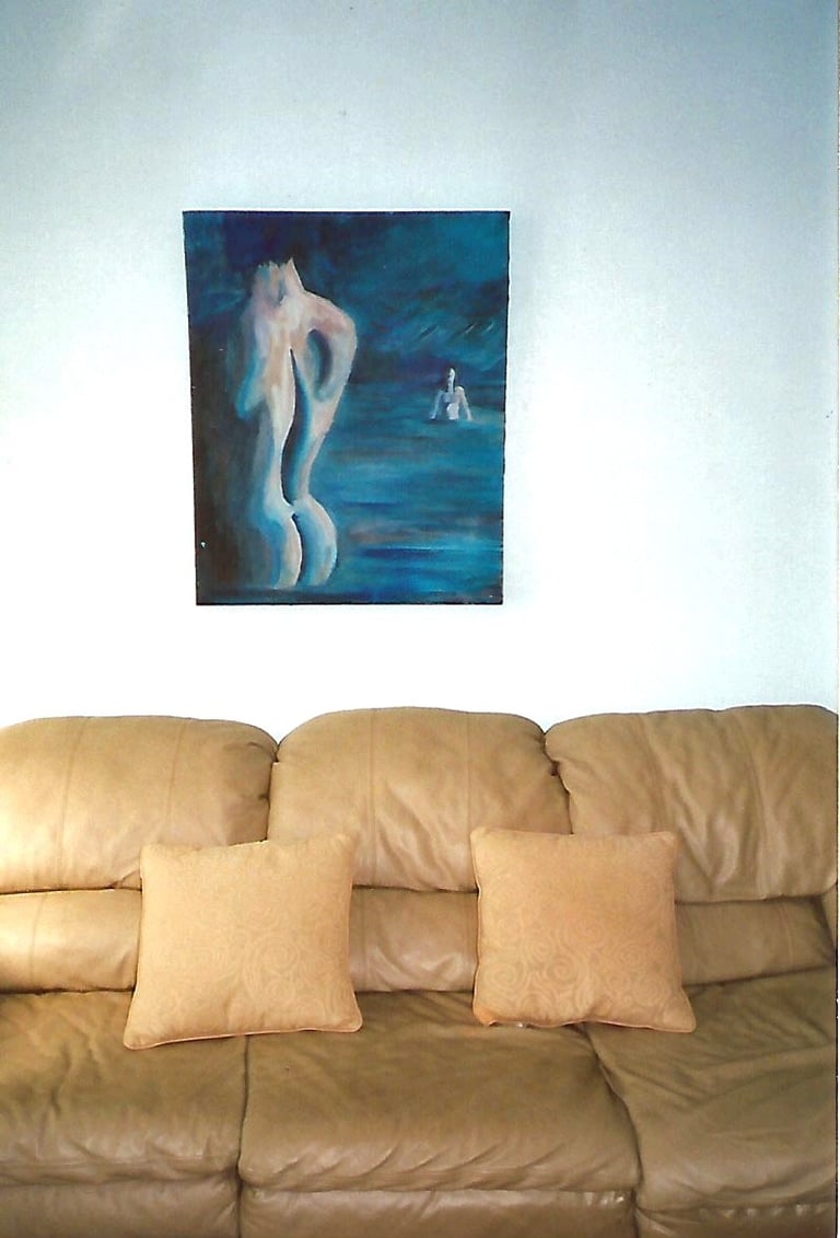 nude painting in blue