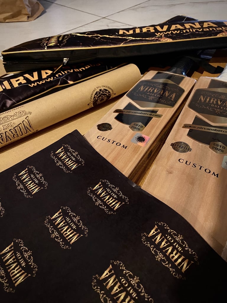 Hand-finished Nirvana cricket bat crafted in the Surat atelier.