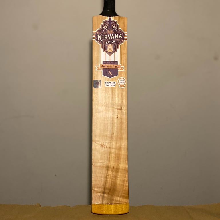Hand-finished Nirvana cricket bat crafted in the Surat atelier.