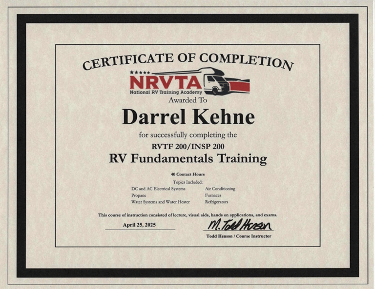 RV Fundamentals certificate