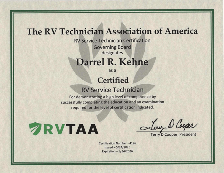 RVTAA certificate