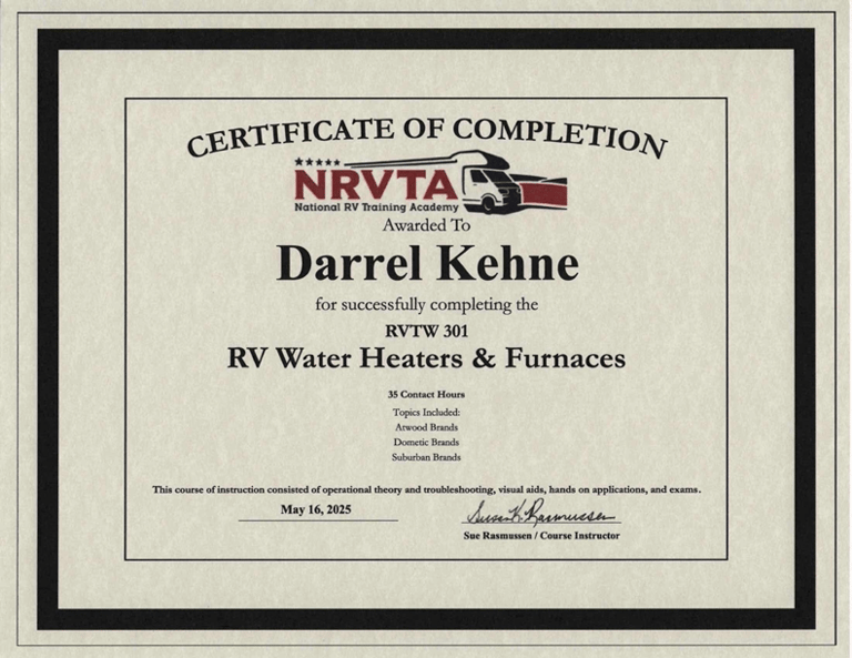 Water Heater & Furnace certificate