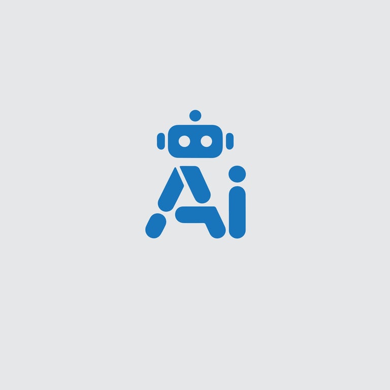 Minimalist blue artificial intelligence AI logo featuring a robot head icon integrated into the lettering.