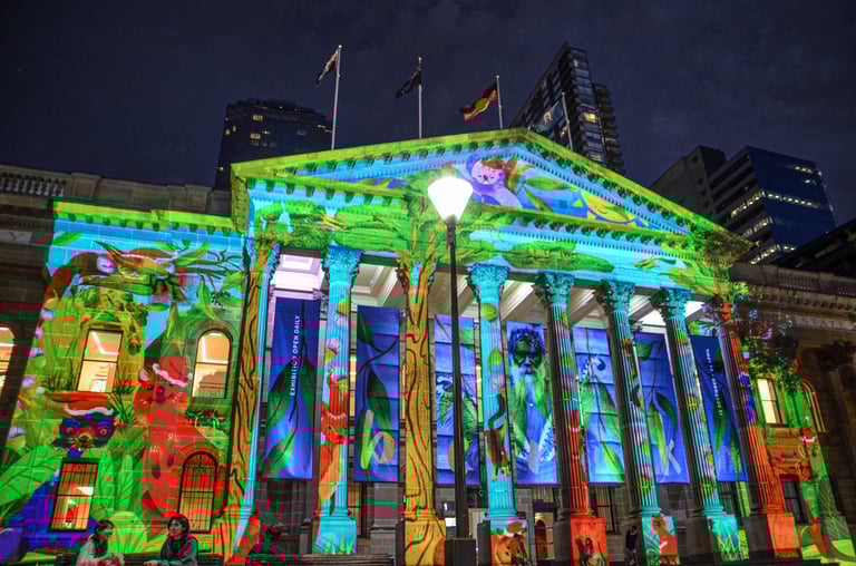 Lights projections on the State Library Victoria for Christmas