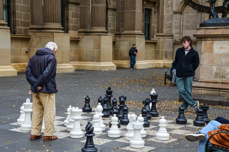 Giant chess board in front of the State Library Victoria in Melbourne