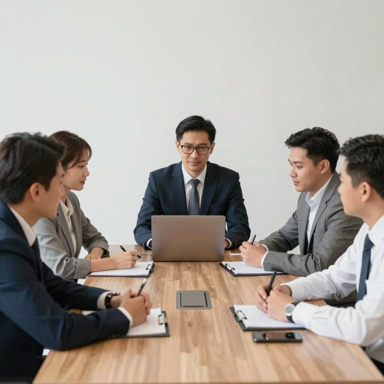 two men are looking at a laptop on a table