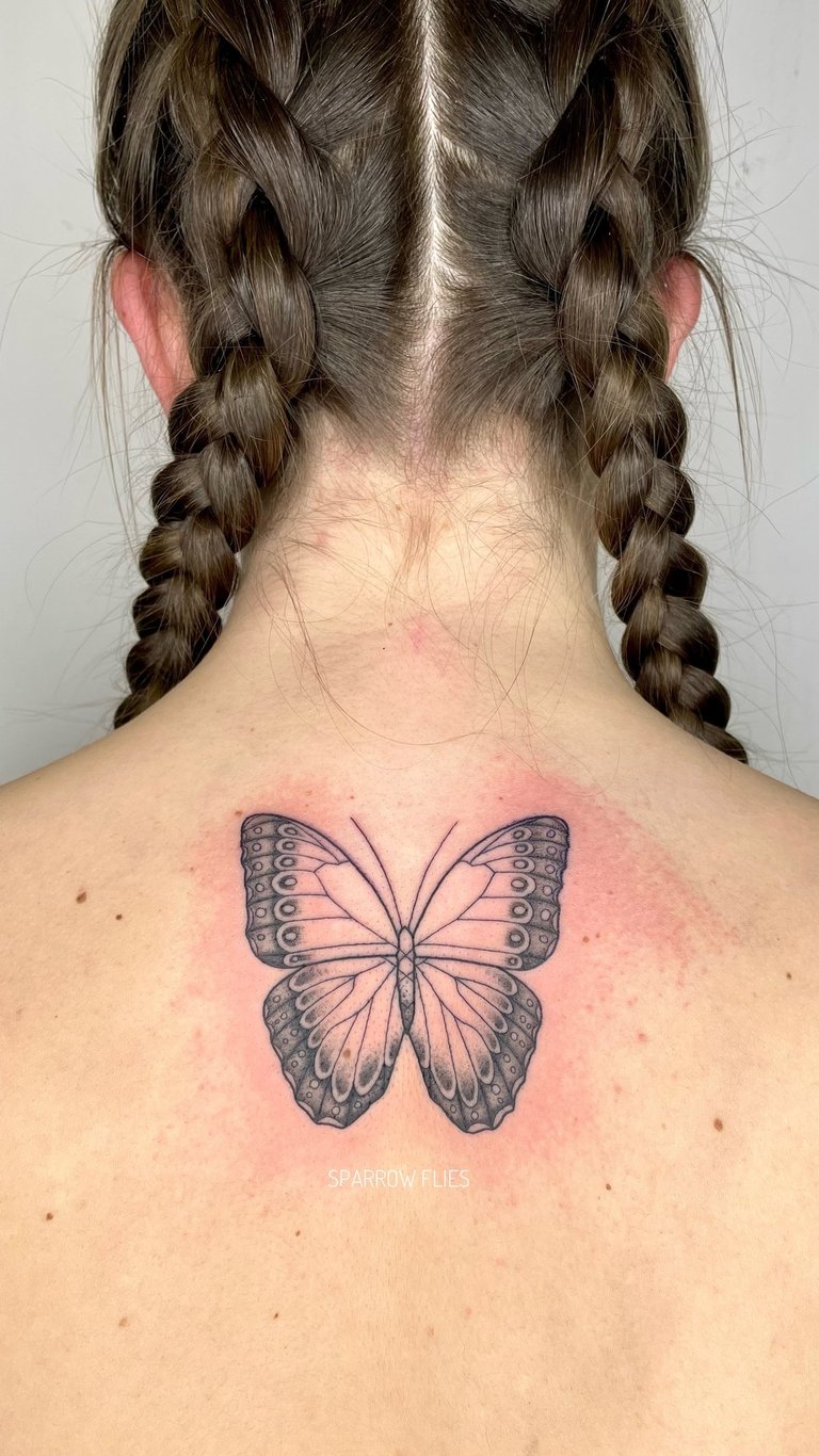 Blackwork butterfly tattoo the back