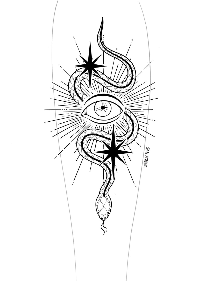 Available eyes and snake with stars tattoo design