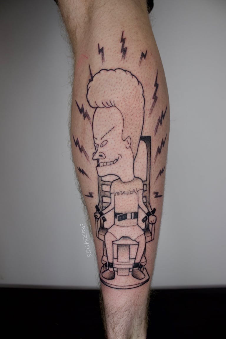  Beavis in an electric chair tattoo design made by Agnė