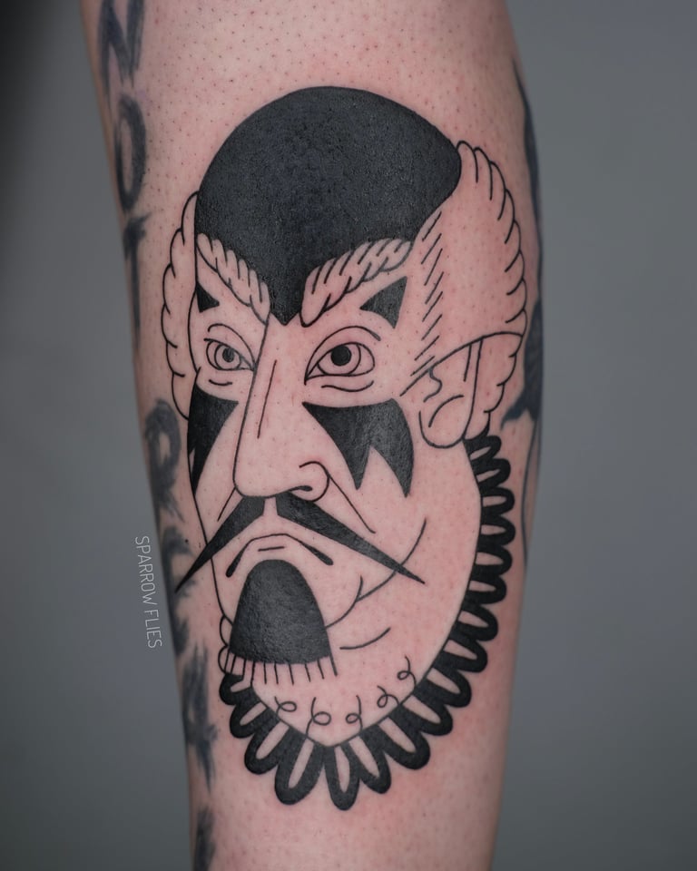 Old school samurai tattoo design on the leg