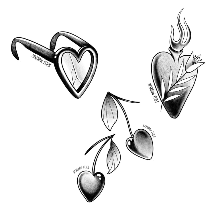 Available Small old school tattoo designs by Sparrow Flies