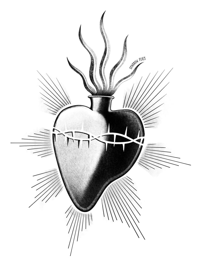Available Old school sacred heart tattoo design by Sparrow Flies