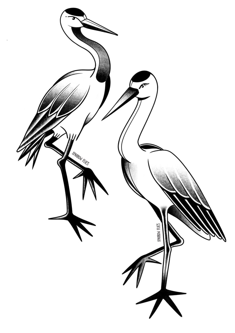 Available Old school crane tattoo designs by Sparrow Flies