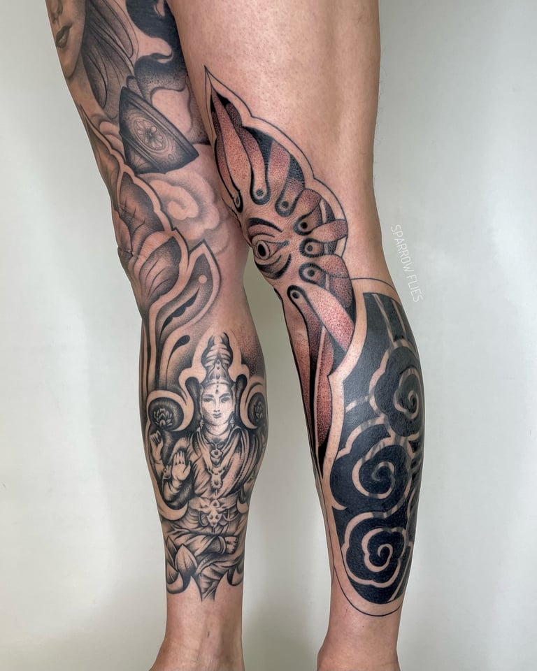 Blastover and knee tattoo