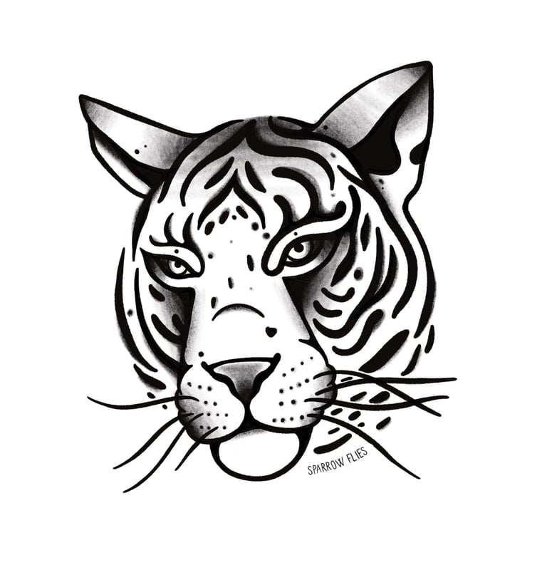 Old school inspired tiger wanna-do tattoo design ready to book