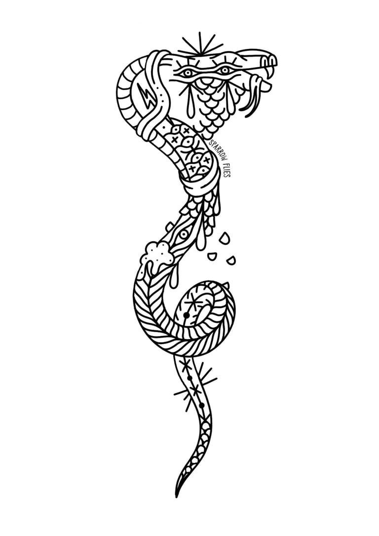 Funky old school snake tattoo design